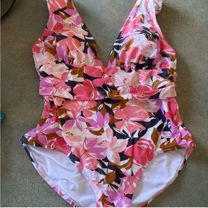 Kona Sol Pink Floral Women’s One Piece Sz L